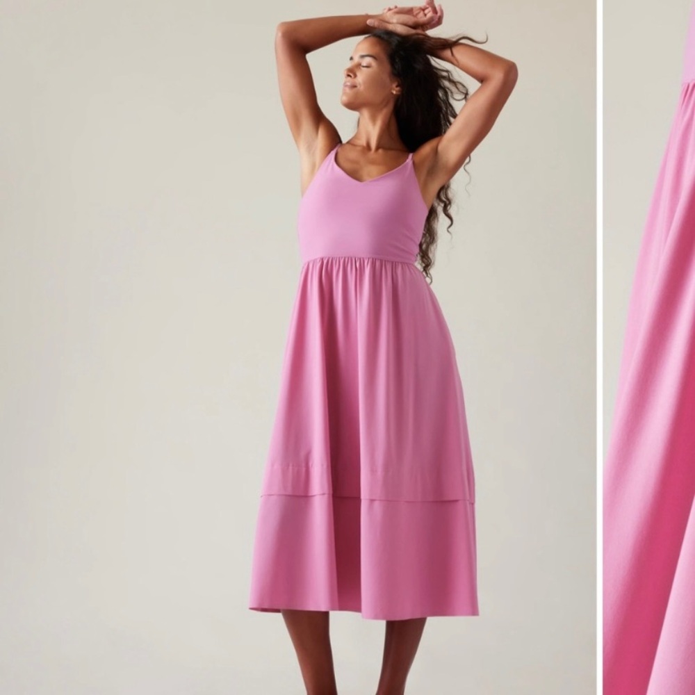 NWT Athleta Elation Hybrid Dress Sz L Pink Midi Dress Packable Lightweight